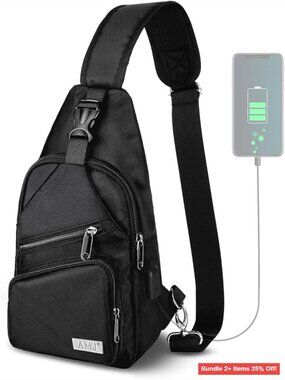 Lightweight Sling Backpack with USB Port for Hiking Travel Daypack